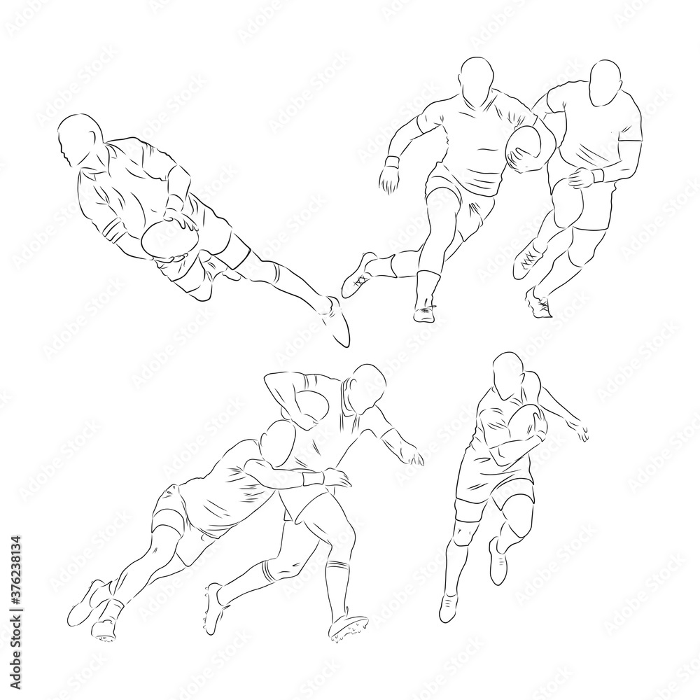 Running rugby player, abstract black vector silhouette, Rugby player, vector sketch illustration