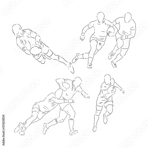 Running rugby player, abstract black vector silhouette, Rugby player, vector sketch illustration