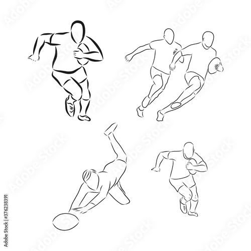Running rugby player, abstract black vector silhouette, Rugby player, vector sketch illustration