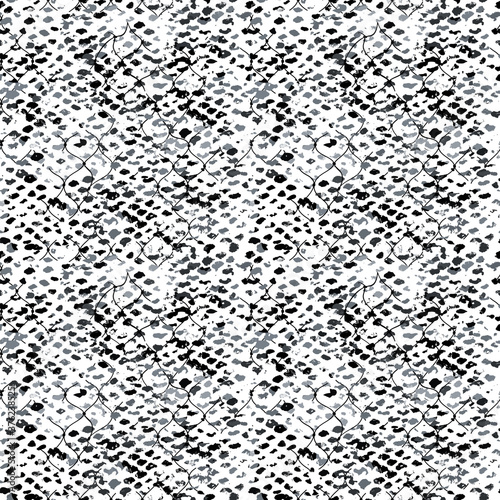 Abstract water seamless pattern with fishnet. Fish scale texture. Black and white