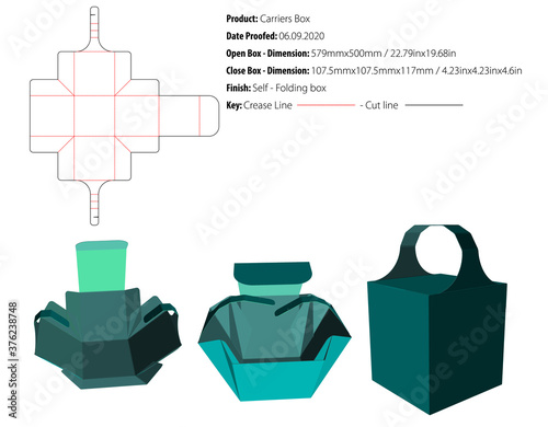 Carrier box packaging design template selflock die cut - vector