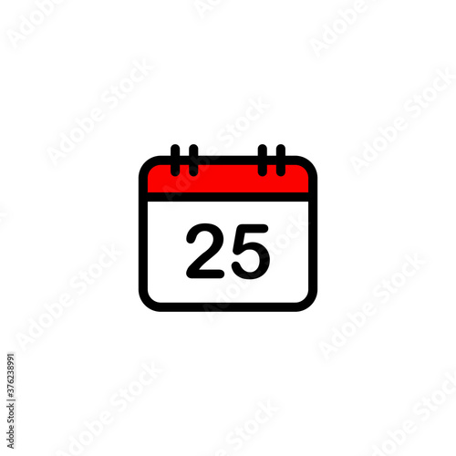 Christmas calendar day flat icon. December, 25, New Year concept. Vector on isolated white background. EPS 10