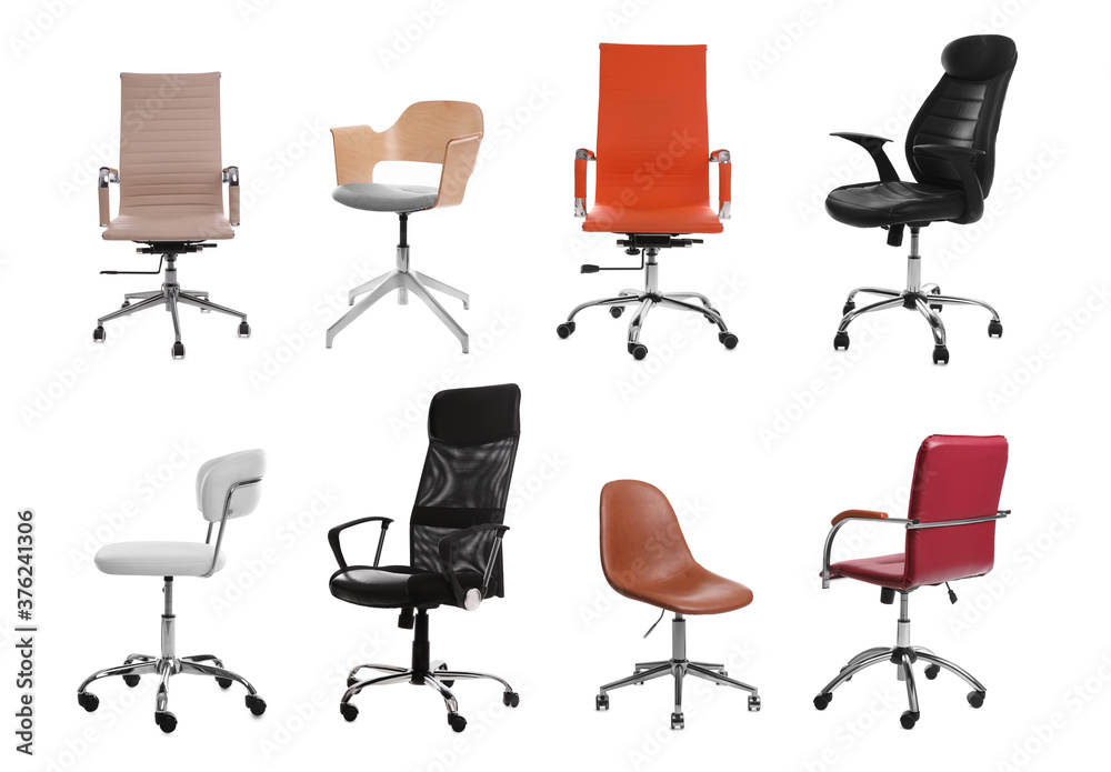 Set of different office chairs on white background Set of different office chairs on white background