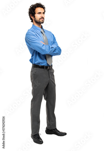 Smiling young manager portrait full length