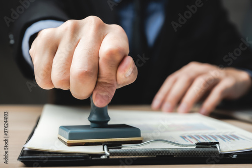 Schilderij op canvas Sign Approved Stamp On Document to permit and certify for work document and visa