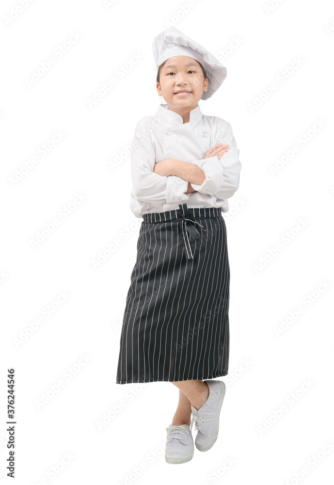 Portrait of Happy little girl in chef uniform smile isolated Portrait of Happy little girl in chef uniform smile isolated