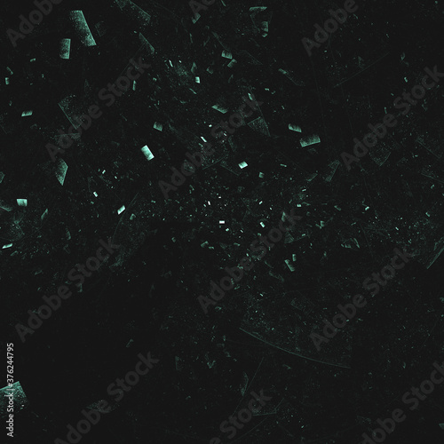 Abstract green falling shards fractal background on black