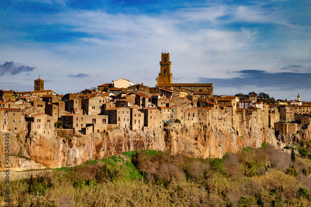 Panorama of the town of Pitigliano Tuscany Italy built on the tuff