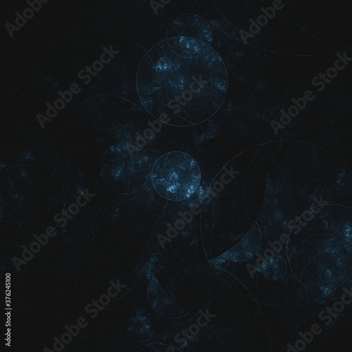 Abstract fractal background. Dark blue colour circle shapes over black