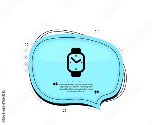 Digital time icon. Quote speech bubble. Clock sign. Smartwatch symbol. Quotation marks. Classic smartwatch icon. Vector