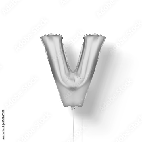 Silver balloons letters from foil. 3d vector realistic.V