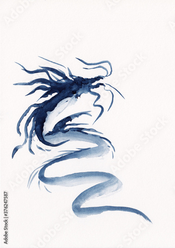Obraz na plátne Watercolor painting of Asian Dragon