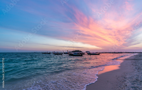 Beautiful sunrise at sunrise beach in Lipe Island, Satun, Thailand
