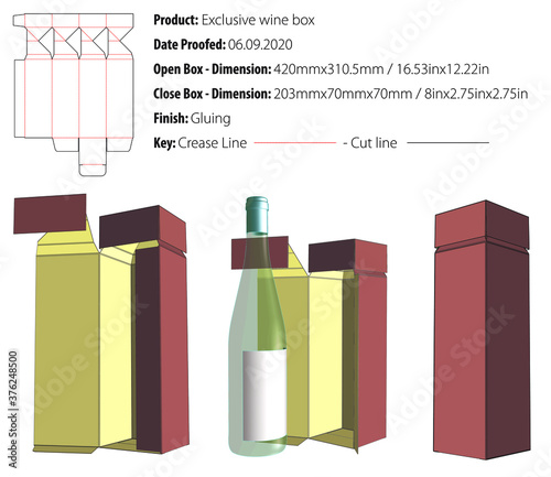 Exclusive wine box packaging design template gluing die cut - vector