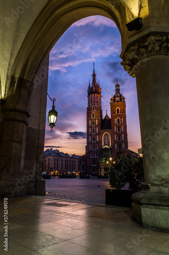 Cracow's St. Mary's Church before sunrise, Cracow, Poland