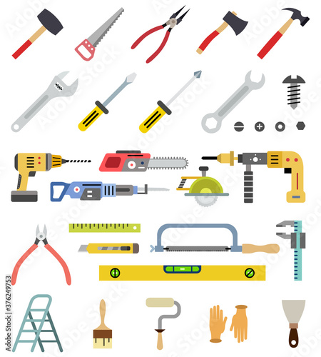 Household tools. Vector colorful flat style illustrations set