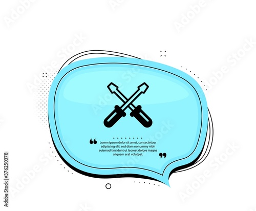 Screwdriver icon. Quote speech bubble. Repair service sign. Fix instruments symbol. Quotation marks. Classic screwdriverl icon. Vector