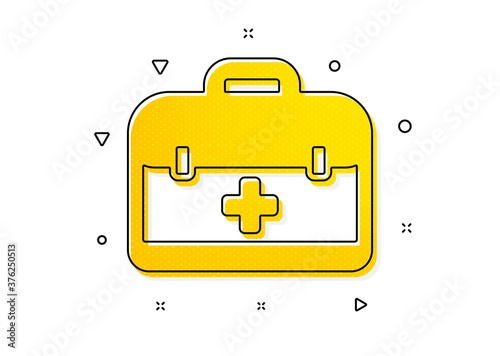 Medical case sign. First aid kit icon. Yellow circles pattern. Classic first aid icon. Geometric elements. Vector