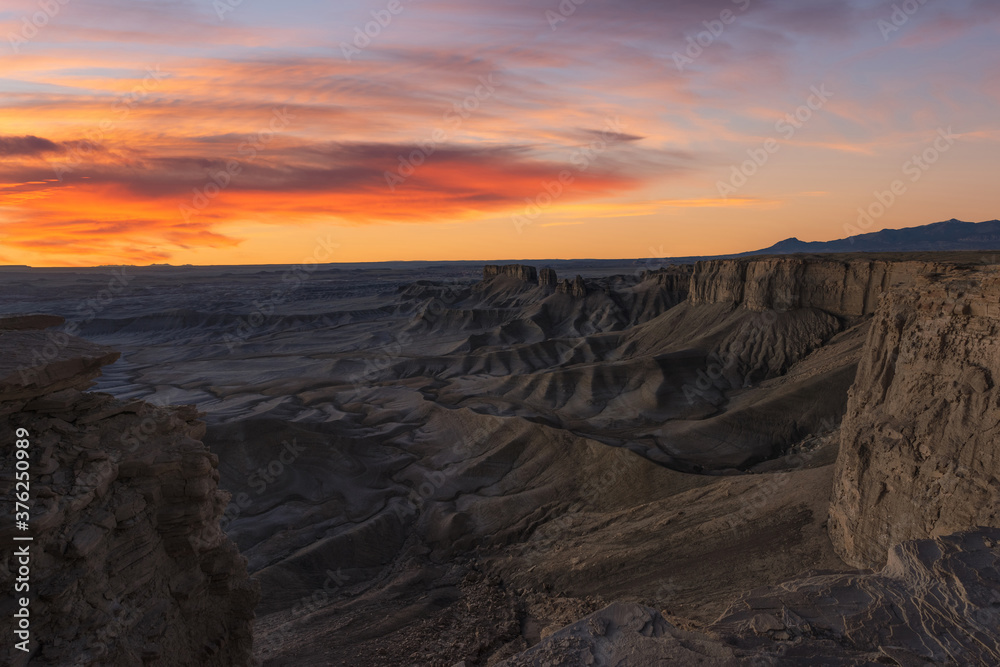 Colorful sunrise at Moonscape Overlook in Utah