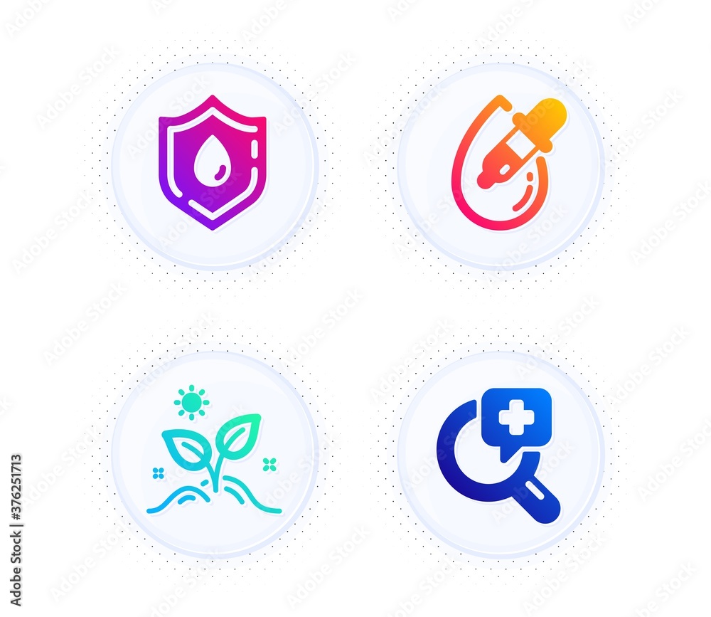 Grow plant, Blood donation and Eye drops icons simple set. Button with halftone dots. Medical analyzes sign. Leaves, Medicine analyze, Pipette. Medicine. Healthcare set. Vector Grow plant, Blood donation and Eye drops icons simple set. Button with halftone dots. Medical analyzes sign. Leaves, Medicine analyze, Pipette. Medicine. Healthcare set. Vector