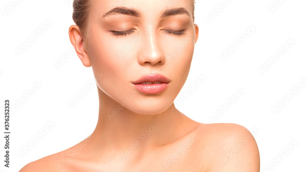 Close up portrait of a young woman with closed eyes. Skin care concept. Close up portrait of a young woman with closed eyes. Skin care concept.