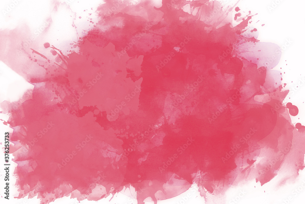 Abstract pink ink watercolor brush stroke on white paper texture background. Grunge art pink watercolor with wash and splashes, hand paint, illustration artistic element for wallpaper, graphic design