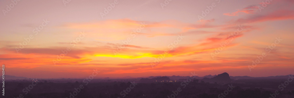 sunset countryside aerial view panorama