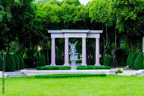 Public Park (Suan Luang Rama 9) - Bangkok: 6 JULY 2020, atmosphere in the park, people come to sit, walk, exercise, during the day, in Nong Bon Prawet District, Thailand photo