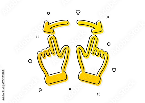 Slide arrow sign. Move gesture icon. Swipe action symbol. Yellow circles pattern. Classic move gesture icon. Geometric elements. Vector