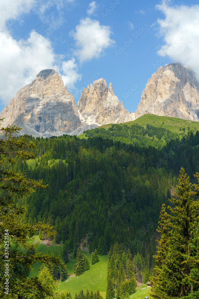 Mountain landscape along the road to Pordoi pass, Dolomites