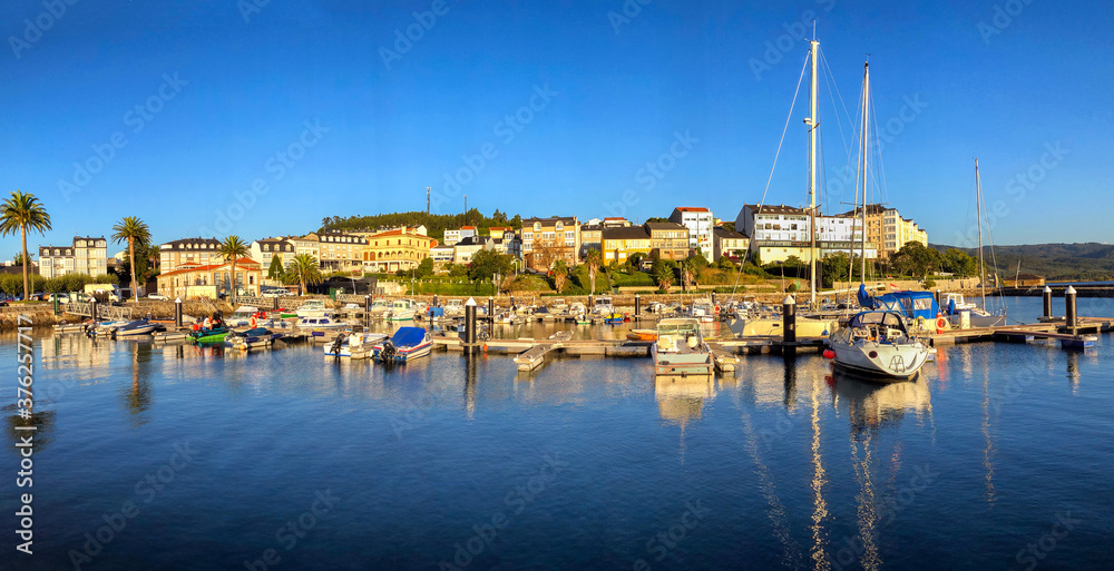 Panoramic view of the picturesque town and harbor of Ortigueira, in the Galicia region of Spain.