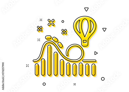 Amusement park sign. Roller coaster icon. Carousels symbol. Yellow circles pattern. Classic roller coaster icon. Geometric elements. Vector