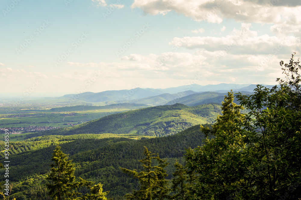 Beautiful forested mountain ranges of the Vosges Mountains in the East of France.