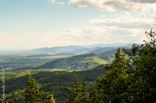 Beautiful forested mountain ranges of the Vosges Mountains in the East of France.