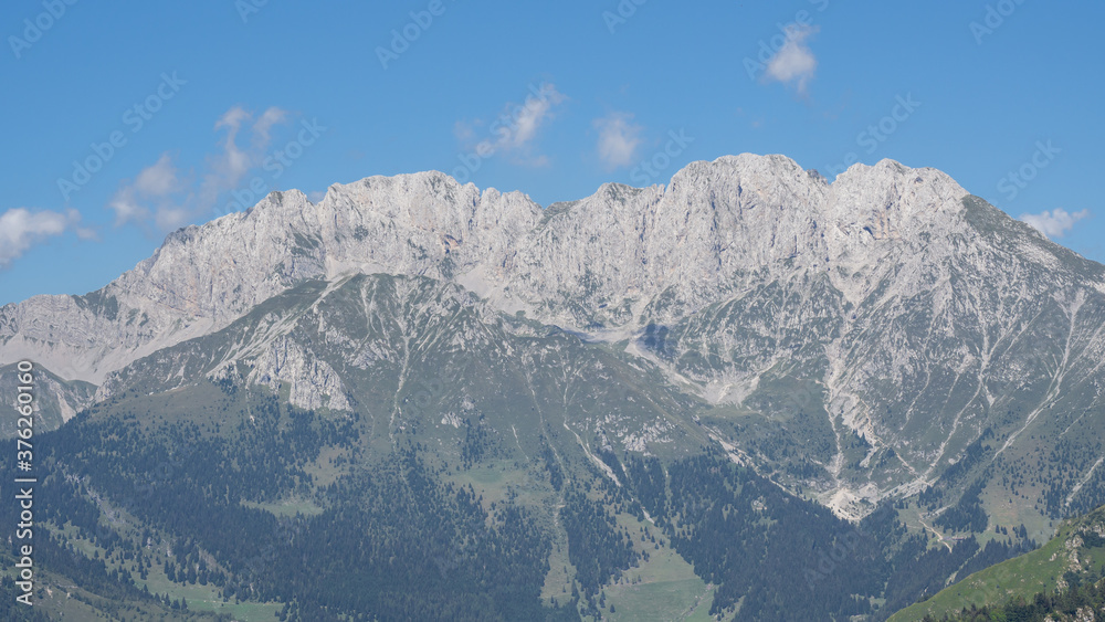 Wonderful landscape at Presolana mountain range with a blue sky in summer. Orobie. Italian alps, Bergamo, Italy