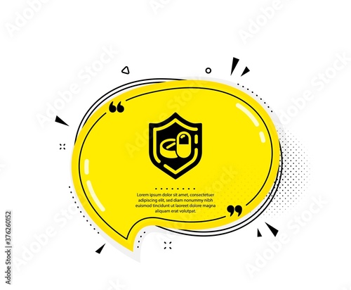 Medical tablet icon. Quote speech bubble. Medicine drugs sign. Pharmacy medication symbol. Quotation marks. Classic medical tablet icon. Vector