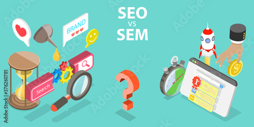 SEO vs SEM, Difference between Search Engine Optimization and Search Engine Marketing, Digital Marketing Terms and Definitions.