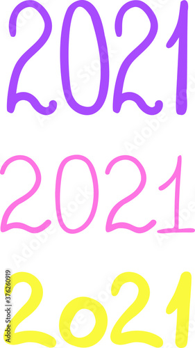Set of three 2021 inscriptions. Numbers of new year. Vector design element. 