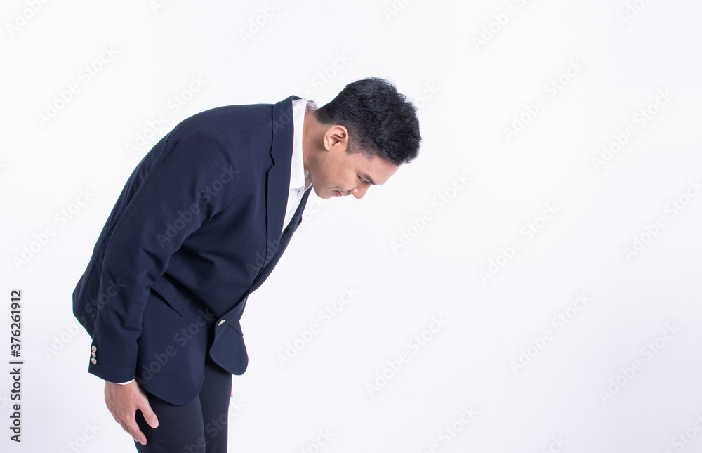 Asian business man bowing on white background