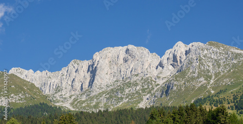Wonderful landscape at Presolana mountain range with a blue sky in summer. Orobie. Italian alps  Bergamo  Italy