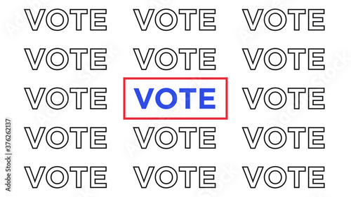 White paper with pattern, red rectangle and blue mark Vote. Election of the President or Government, polling day in USA