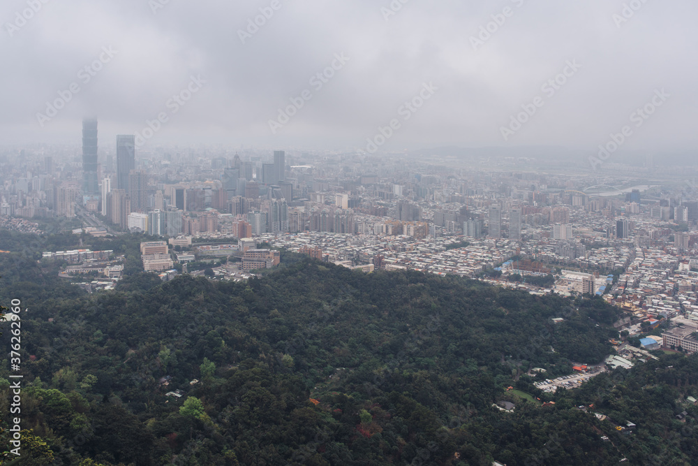 Taipei, Taiwan skyline viewed during the day from Elephant Mountain.