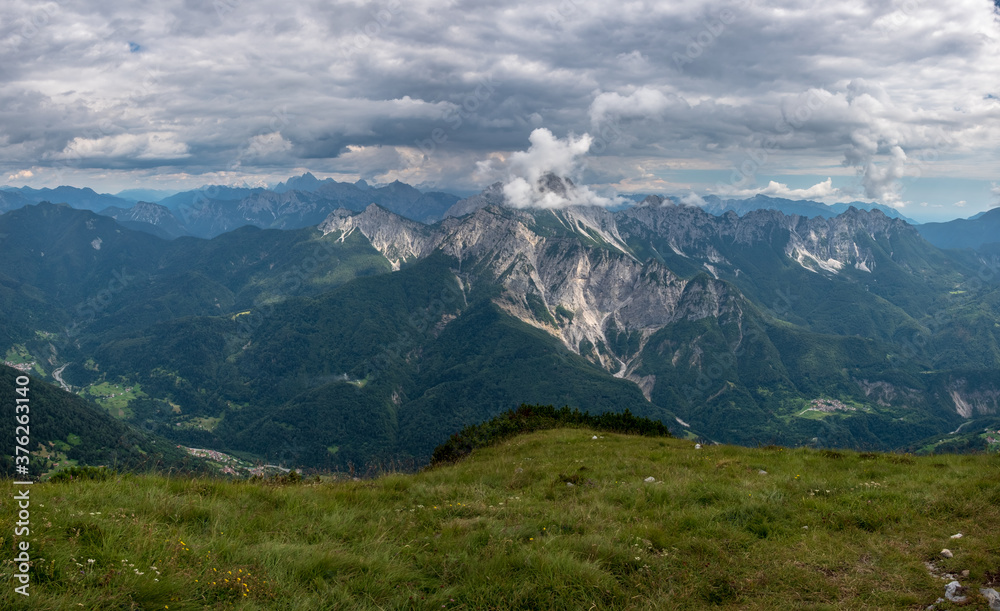 Fototapeta premium Cloudy day in the beautiful Carnic Alps, Paularo, Friuli-Venezia Giulia, Italy