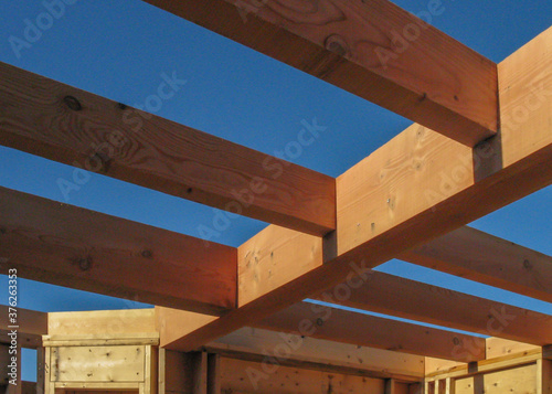 Canvastavla Close-up native Douglas Fir construction beams