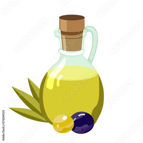 Glass jug with olive oil. Vector image isolated on a white background.