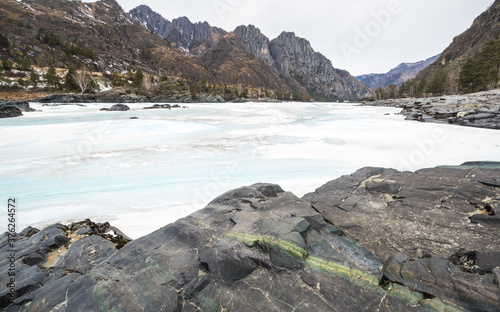 View of river Katun and Altay mountains