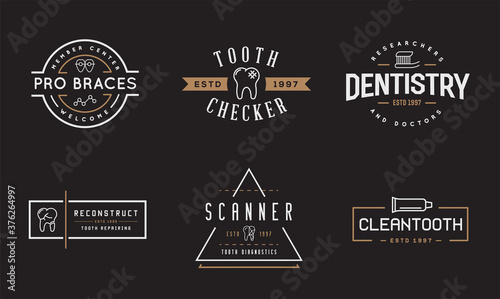 Set of Vector Dental Signs. Template Illustration. Stomatology Graphic Oral Elements.