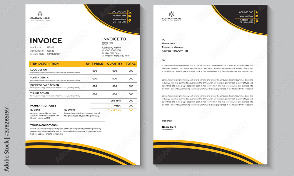 Creative, Colorful, Modern Invoice & Letterhead Design. Corporate Letterhead & Invoice Template