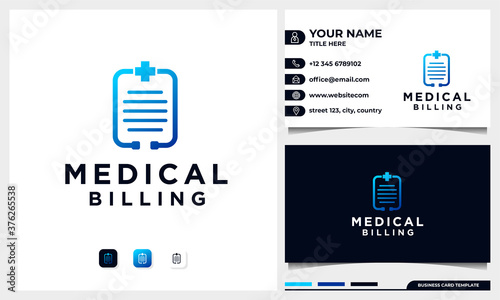 Medical Billing logo, stethoscope and paper concept and medical symbol Logo design with business card Template