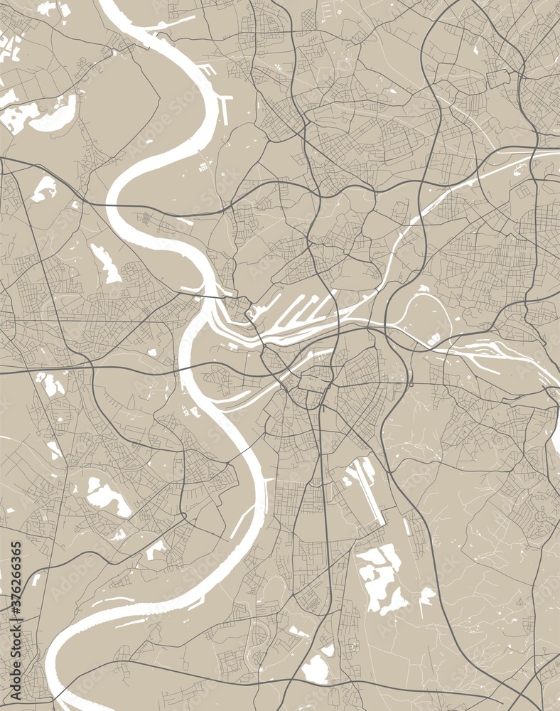 Detailed map of Duisburg city, linear print map. Cityscape panorama.